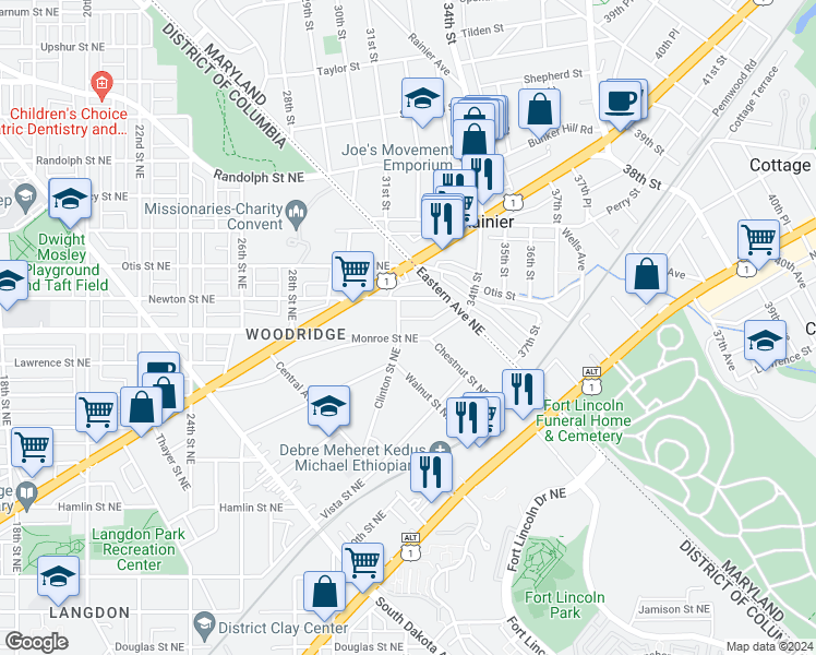 map of restaurants, bars, coffee shops, grocery stores, and more near 101 Independence Avenue Southeast in Washington