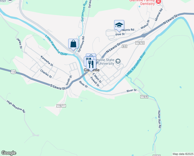 map of restaurants, bars, coffee shops, grocery stores, and more near East Main Street in Glenville