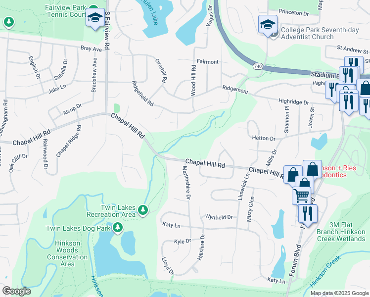 map of restaurants, bars, coffee shops, grocery stores, and more near 2333 Chapel Hill Road in Columbia