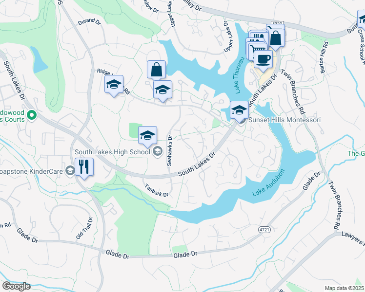 map of restaurants, bars, coffee shops, grocery stores, and more near 2152 Whisperwood Glen Lane in Reston