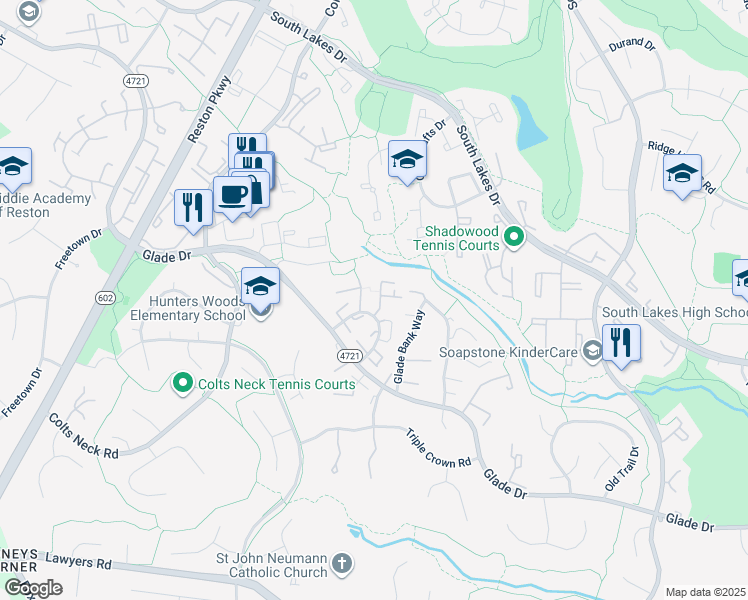 map of restaurants, bars, coffee shops, grocery stores, and more near 2350 Horseferry Court in Reston