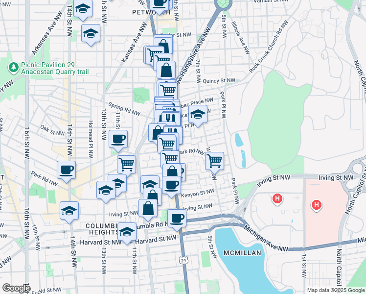 map of restaurants, bars, coffee shops, grocery stores, and more near 101 Independence Avenue Southeast in Washington