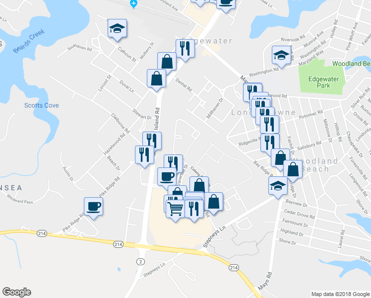 map of restaurants, bars, coffee shops, grocery stores, and more near 3855 Glebe Meadow Way in Edgewater