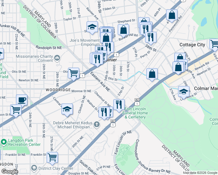 map of restaurants, bars, coffee shops, grocery stores, and more near 101 Independence Avenue Southeast in Washington