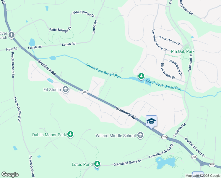 map of restaurants, bars, coffee shops, grocery stores, and more near 40758 Braddock Road in Aldie