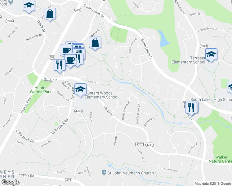 map of restaurants, bars, coffee shops, grocery stores, and more near 2348 Horseferry Court in Reston