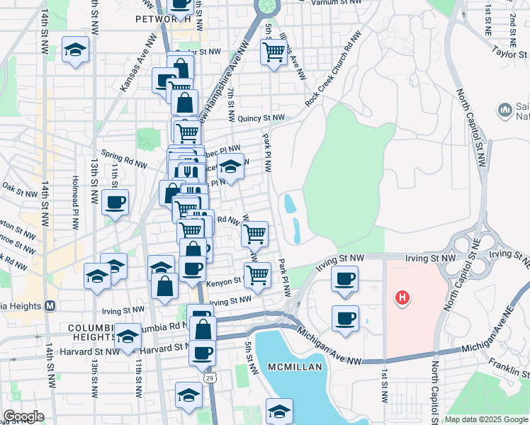 map of restaurants, bars, coffee shops, grocery stores, and more near 101 Independence Avenue Southeast in Washington