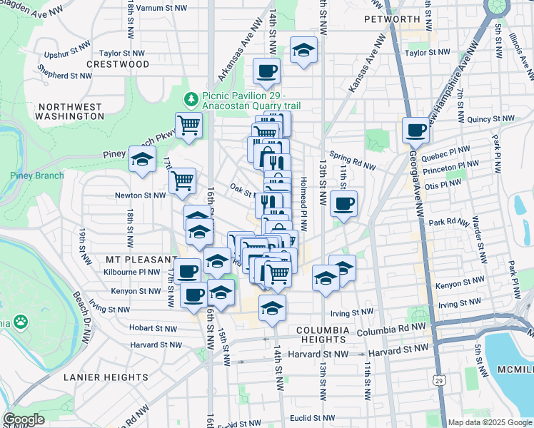 map of restaurants, bars, coffee shops, grocery stores, and more near 101 Independence Avenue Southeast in Washington