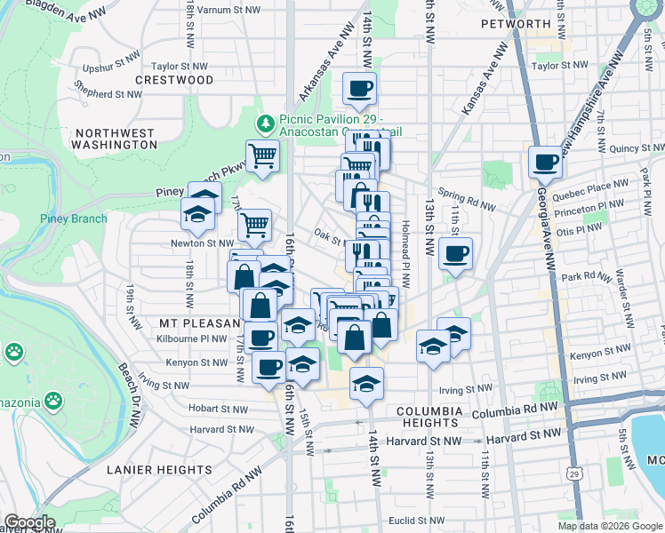 map of restaurants, bars, coffee shops, grocery stores, and more near 101 Independence Avenue Southeast in Washington