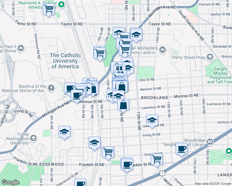 map of restaurants, bars, coffee shops, grocery stores, and more near 101 Independence Avenue Southeast in Washington