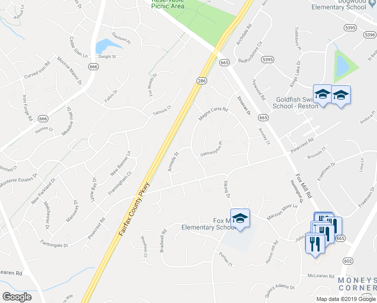 map of restaurants, bars, coffee shops, grocery stores, and more near 12690 Magna Carta Road in Herndon