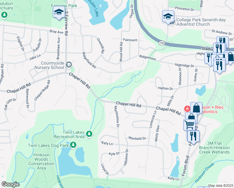 map of restaurants, bars, coffee shops, grocery stores, and more near 2333 Chapel Hill Road in Columbia