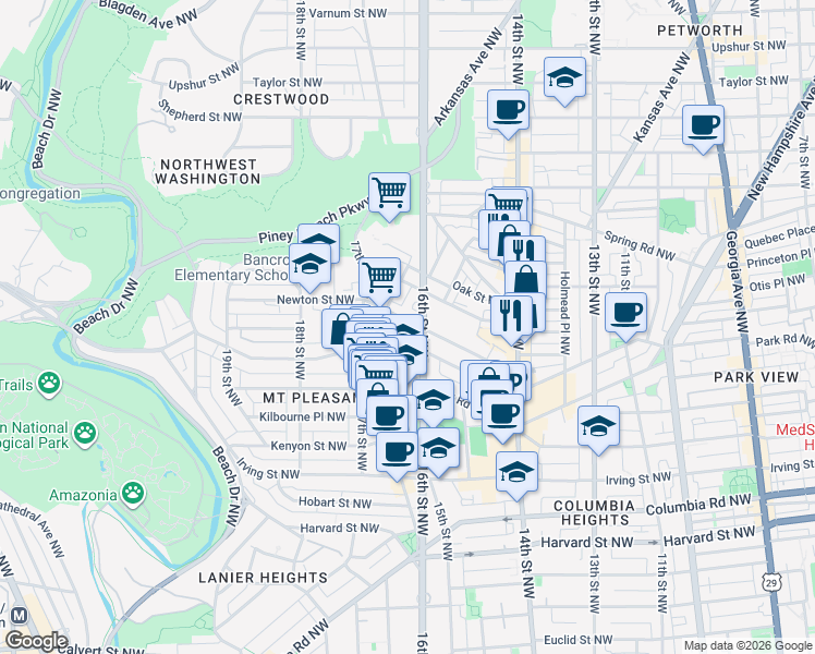 map of restaurants, bars, coffee shops, grocery stores, and more near 101 Independence Avenue Southeast in Washington