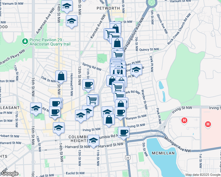 map of restaurants, bars, coffee shops, grocery stores, and more near 101 Independence Avenue Southeast in Washington
