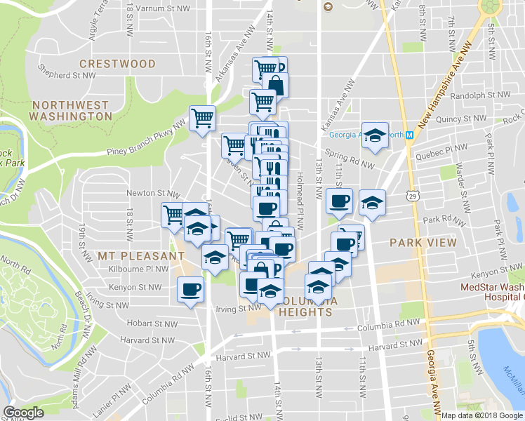 map of restaurants, bars, coffee shops, grocery stores, and more near 101 Independence Avenue Southeast in Washington