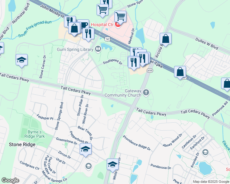 map of restaurants, bars, coffee shops, grocery stores, and more near 24748 Stone Station Terrace in Aldie
