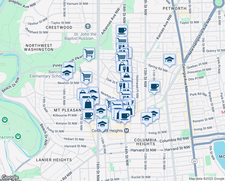map of restaurants, bars, coffee shops, grocery stores, and more near 101 Independence Avenue Southeast in Washington
