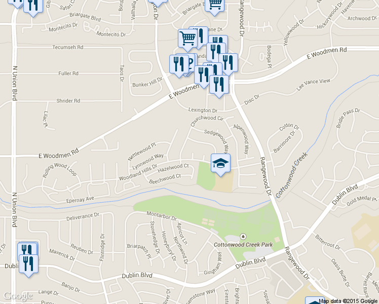 map of restaurants, bars, coffee shops, grocery stores, and more near 6930 Waterwood Court in Colorado Springs