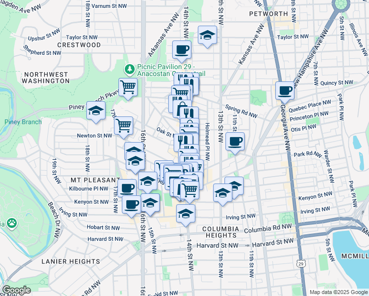 map of restaurants, bars, coffee shops, grocery stores, and more near 101 Independence Avenue Southeast in Washington