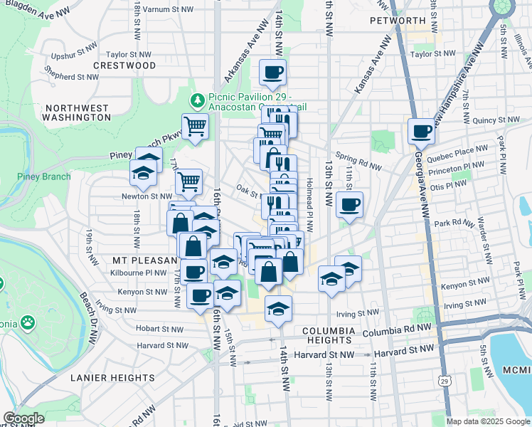 map of restaurants, bars, coffee shops, grocery stores, and more near 101 Independence Avenue Southeast in Washington