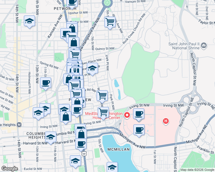 map of restaurants, bars, coffee shops, grocery stores, and more near 101 Independence Avenue Southeast in Washington