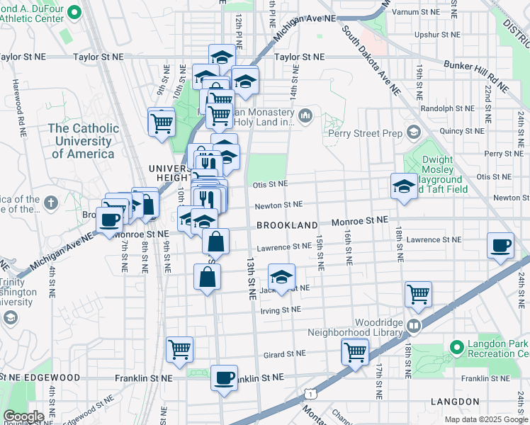 map of restaurants, bars, coffee shops, grocery stores, and more near 101 Independence Avenue Southeast in Washington