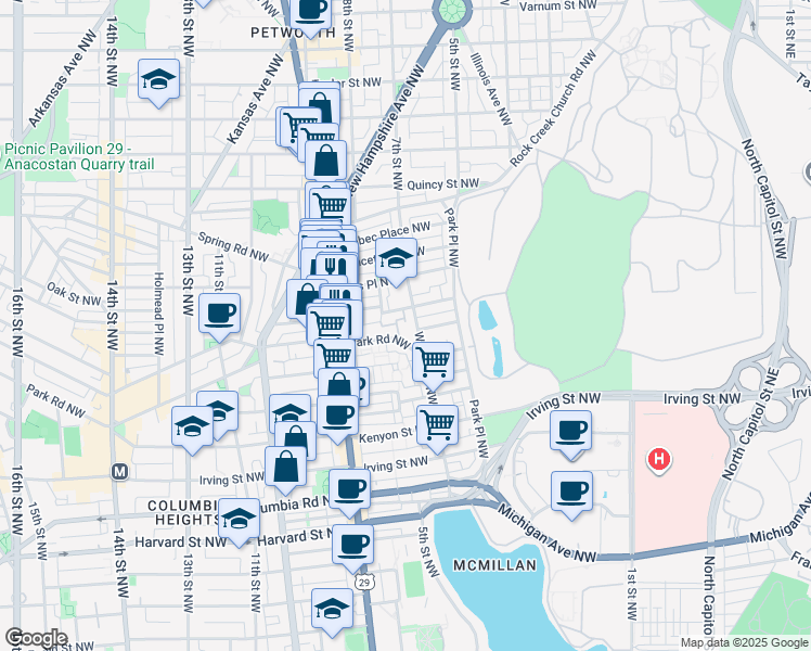 map of restaurants, bars, coffee shops, grocery stores, and more near 101 Independence Avenue Southeast in Washington