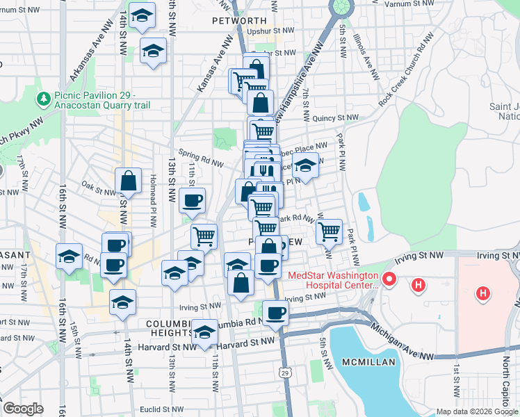 map of restaurants, bars, coffee shops, grocery stores, and more near 101 Independence Avenue Southeast in Washington
