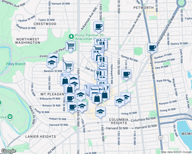 map of restaurants, bars, coffee shops, grocery stores, and more near 101 Independence Avenue Southeast in Washington