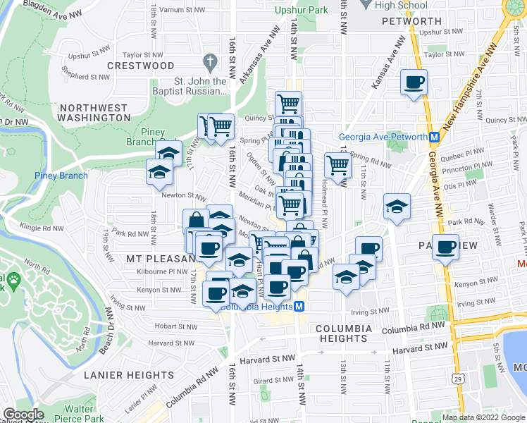 map of restaurants, bars, coffee shops, grocery stores, and more near 101 Independence Avenue Southeast in Washington