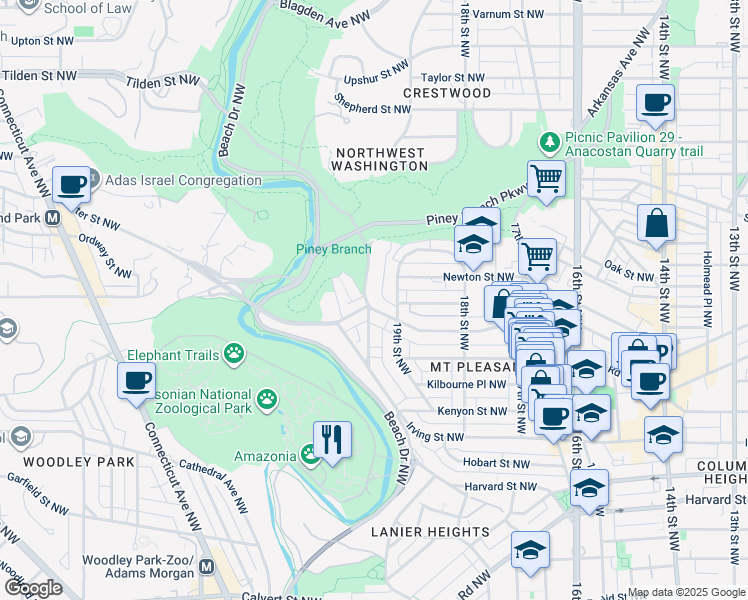 map of restaurants, bars, coffee shops, grocery stores, and more near 101 Independence Avenue Southeast in Washington