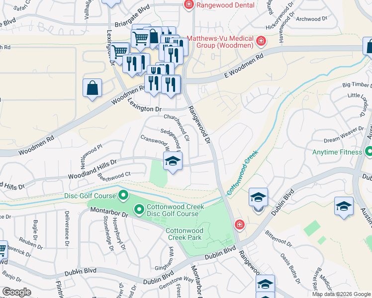 map of restaurants, bars, coffee shops, grocery stores, and more near 3810 Sedgewood Way in Colorado Springs