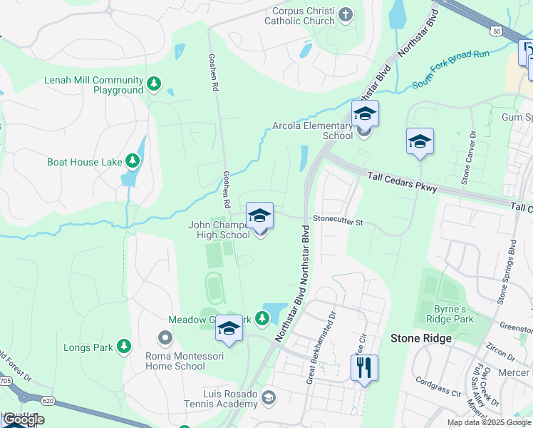 map of restaurants, bars, coffee shops, grocery stores, and more near 41535 Sacred Mountain Street in Aldie