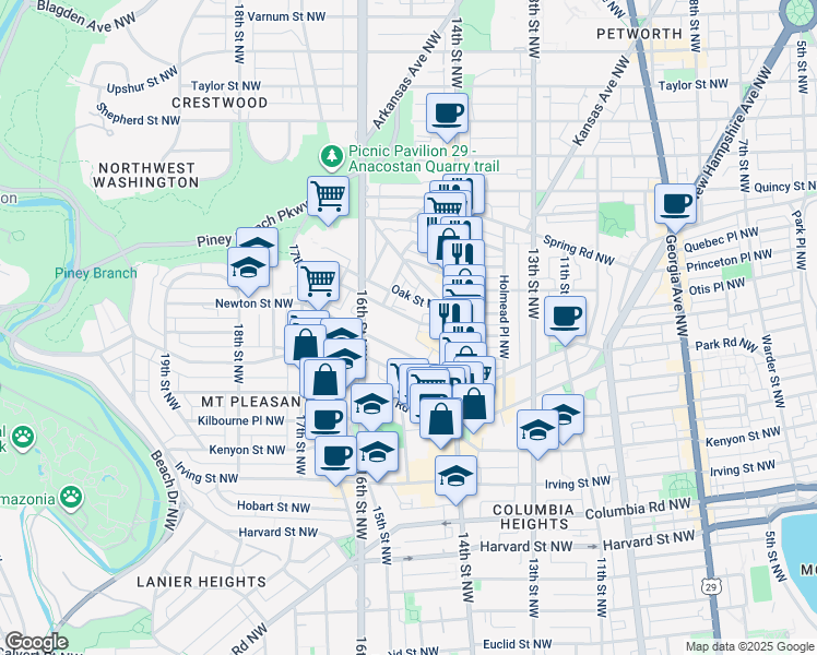map of restaurants, bars, coffee shops, grocery stores, and more near 1438 Meridian Place Northwest in Washington