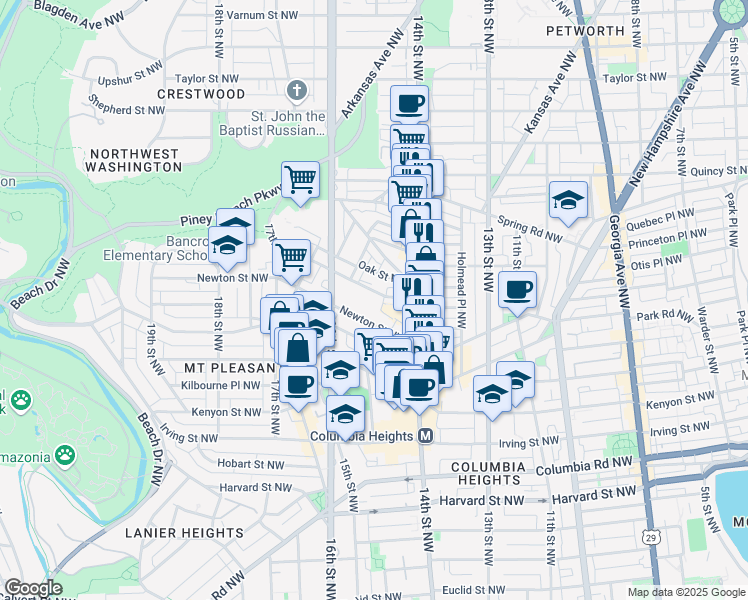 map of restaurants, bars, coffee shops, grocery stores, and more near 1438 Meridian Place Northwest in Washington