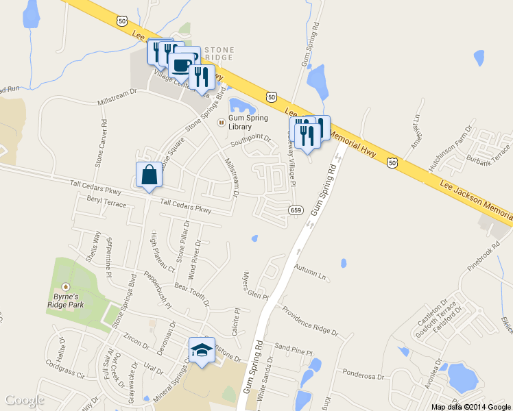 map of restaurants, bars, coffee shops, grocery stores, and more near 24745 Stone Station Terrace in Aldie