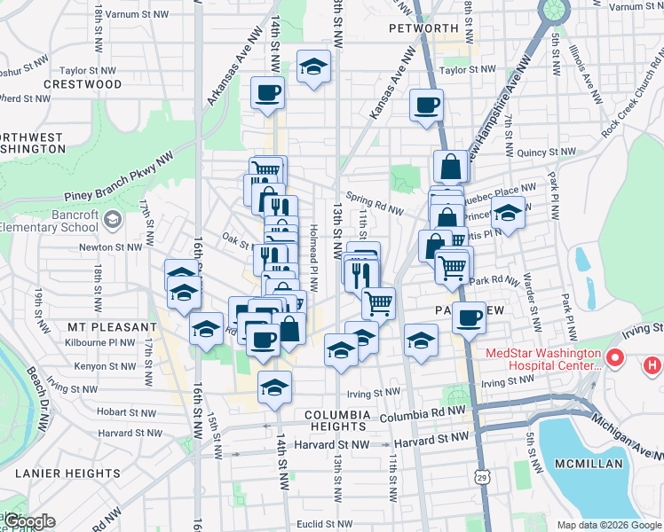 map of restaurants, bars, coffee shops, grocery stores, and more near 101 Independence Avenue Southeast in Washington