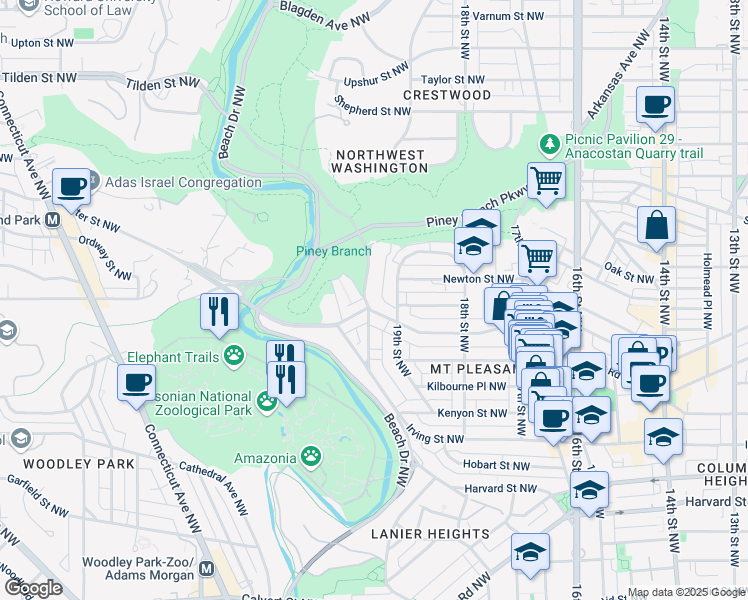 map of restaurants, bars, coffee shops, grocery stores, and more near 101 Independence Avenue Southeast in Washington