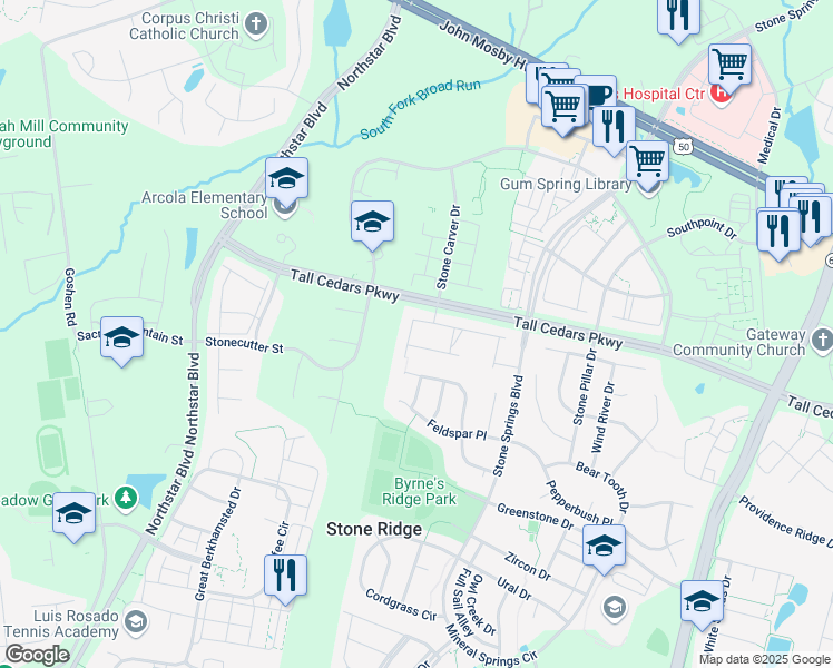 map of restaurants, bars, coffee shops, grocery stores, and more near 41854 Cinnabar Square in Aldie