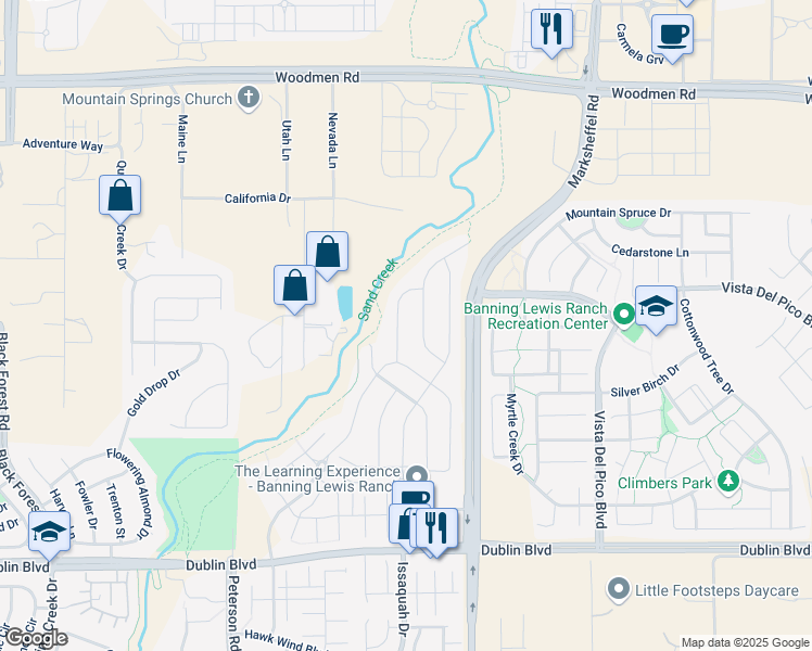 map of restaurants, bars, coffee shops, grocery stores, and more near 7126 Silver Buckle Drive in Colorado Springs