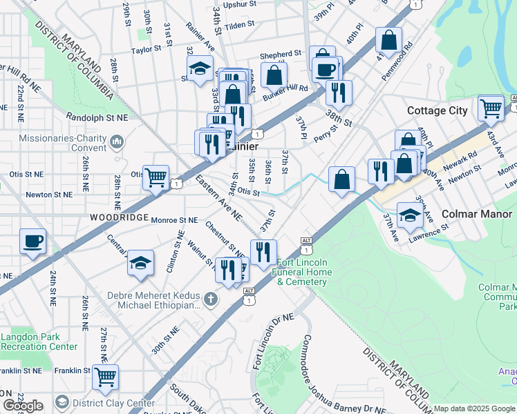 map of restaurants, bars, coffee shops, grocery stores, and more near 101 Independence Avenue Southeast in Washington