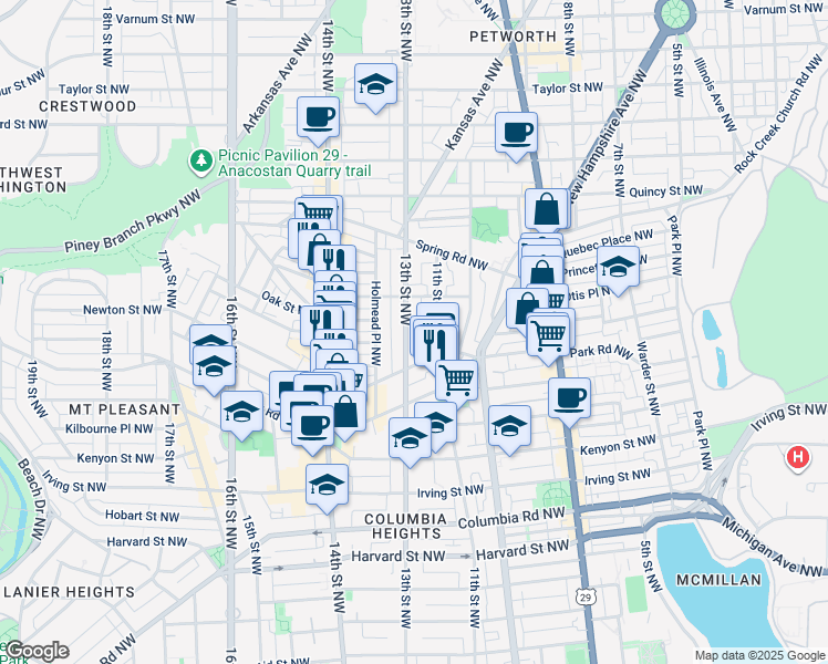 map of restaurants, bars, coffee shops, grocery stores, and more near 101 Independence Avenue Southeast in Washington