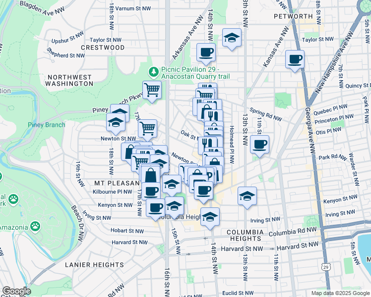 map of restaurants, bars, coffee shops, grocery stores, and more near 101 Independence Avenue Southeast in Washington