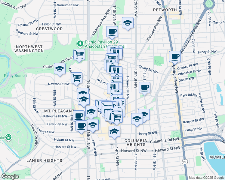 map of restaurants, bars, coffee shops, grocery stores, and more near 101 Independence Avenue Southeast in Washington