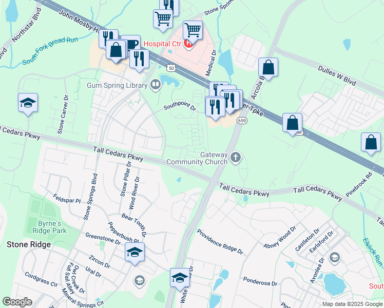 map of restaurants, bars, coffee shops, grocery stores, and more near 42229 Black Rock Terrace in Aldie