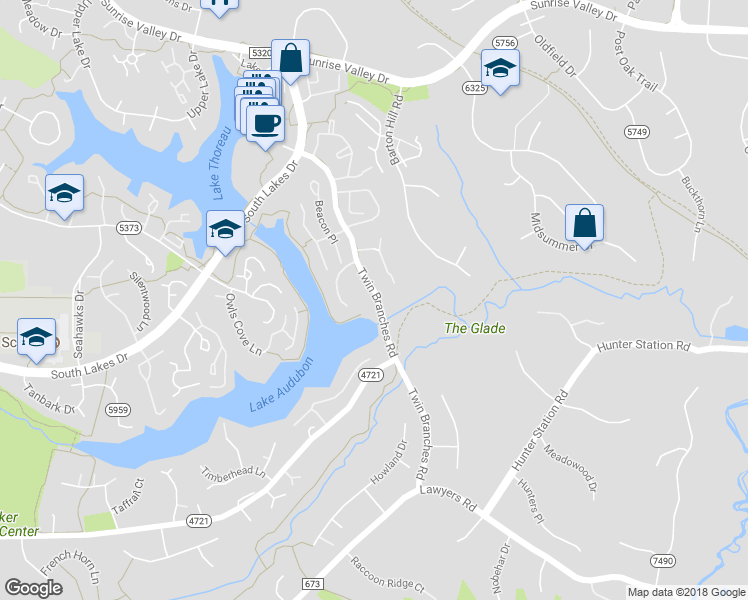 map of restaurants, bars, coffee shops, grocery stores, and more near 2070 Twin Branches Road in Reston