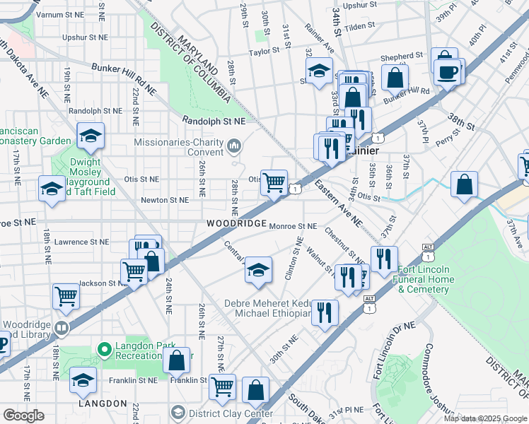 map of restaurants, bars, coffee shops, grocery stores, and more near 2915 Rhode Island Avenue Northeast in Washington