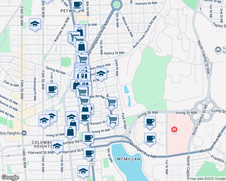 map of restaurants, bars, coffee shops, grocery stores, and more near 101 Independence Avenue Southeast in Washington