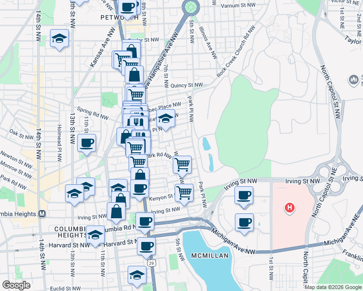 map of restaurants, bars, coffee shops, grocery stores, and more near 101 Independence Avenue Southeast in Washington