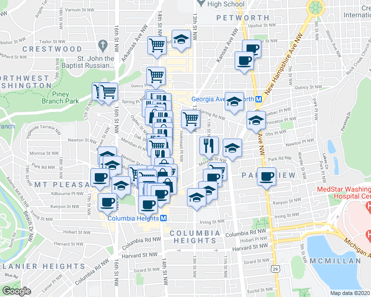 map of restaurants, bars, coffee shops, grocery stores, and more near 101 Independence Avenue Southeast in Washington